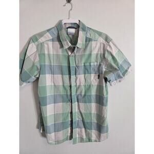 Mens Columbia Short Sleeve Green Plaid Shirt Size M
